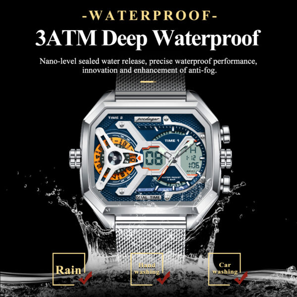 Poedagar Luxury Square Men’s Chronograph Watch - LW006 - Image 2