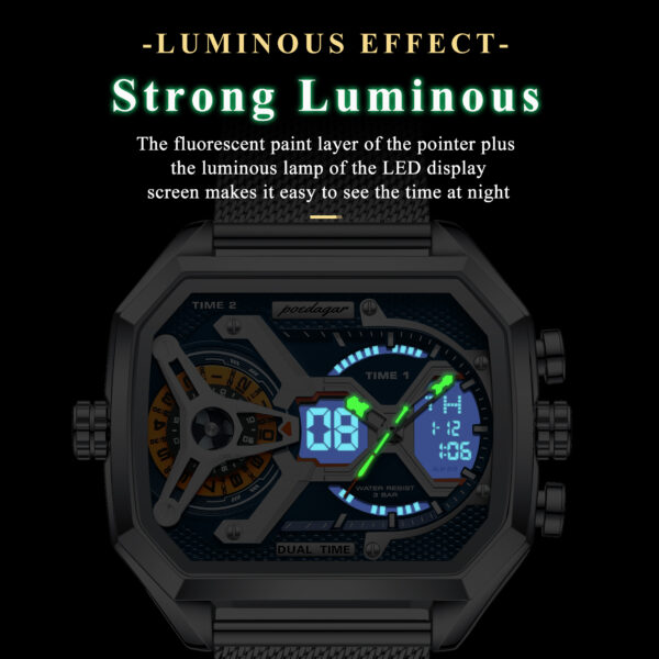 Poedagar Luxury Square Men’s Chronograph Watch - LW006 - Image 3