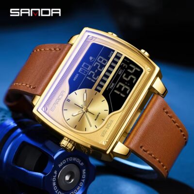 SANDA Men’s Digital Leather Sport Watch - LW004
