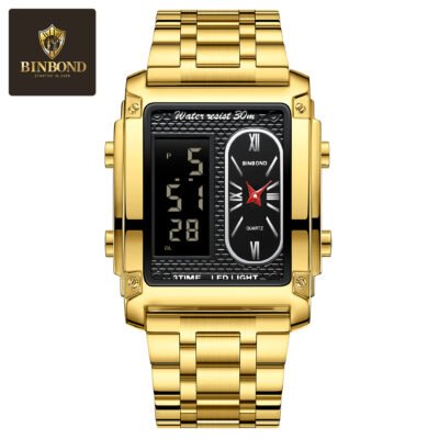 Hot BINBOND Men Watch Top Brand Luxury Business Quartz Mens Watches Waterproof Hollow Out Digital Watch Gold Relogio Masculino