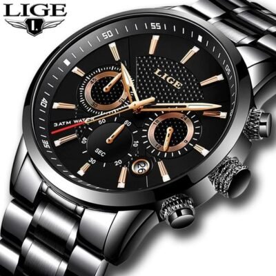 LIGE 9866 Mens Watches Top Luxury Brand Business Quartz Watch Men Sports Waterproof Dress Wristwatch Black Relogio Masculino